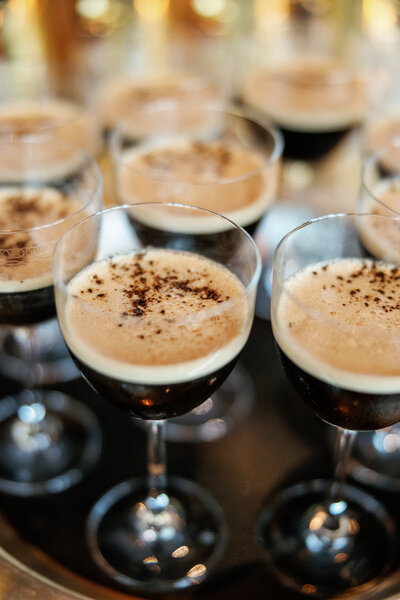 Close up photo of Espresso Martini during cocktail hour at the Book Tower. 