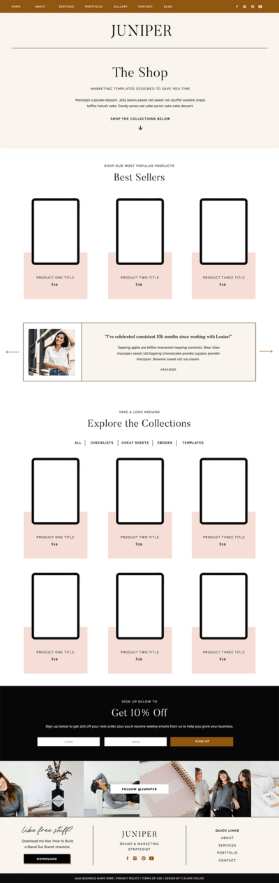 Juniper Showit shop templates for coaches, creatives and photographers
