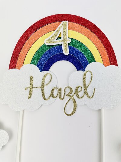 Rainbow cake topper birthday party personalized