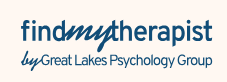 Find My Therapist Logo, dark teal letters on an ivory background