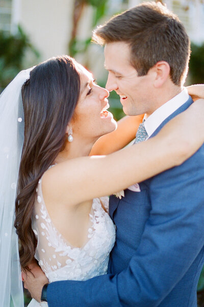 Bride and groom walk up memorial steps at their DC wedding