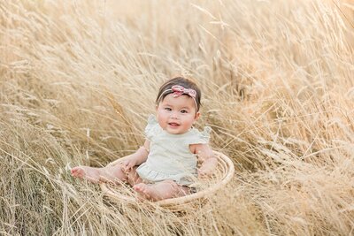 baby girl turning one in field photo session near portland oregon