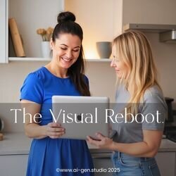 Modern AI-enhanced brand visuals created for The Brand Reboot service by AI-Gen.Studio — professional brand identity upgrade for consultants, coaches, and small businesses.