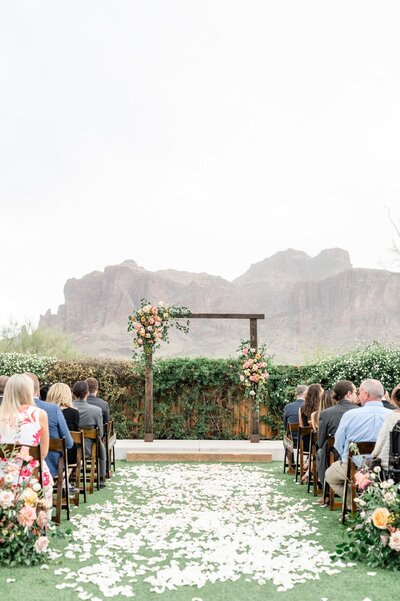 Ceremony area with view of Superstition Mountain at The Paseo Wedding Venue