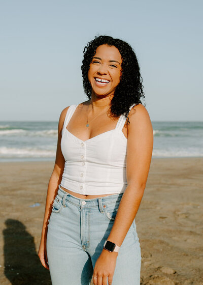 woman smiling at the beach