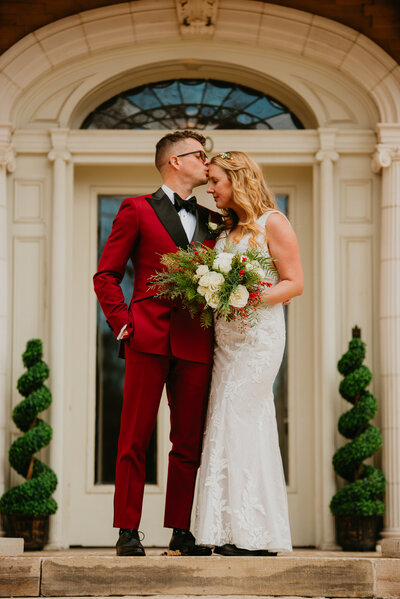 A couple poses on Grant Humphrey's mansion wedding denver colorado