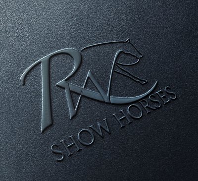 The initials RW with attached horse silhouette  form the logo designed for RW Show Horses displayed embosed