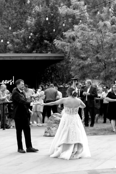 Picture of bride and groom during their first dance at the white raven taken by Missoula Wedding Photographer