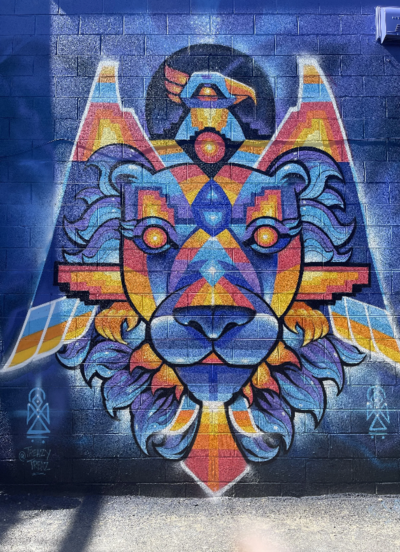 multicolor mural of a sphinx