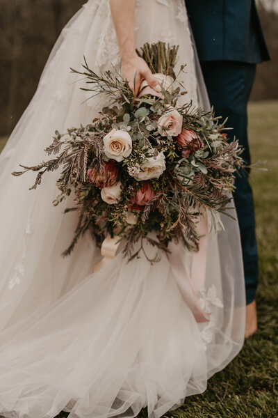 Whimsical and vintage bridal wedding flower bouquet.