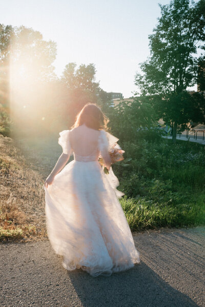 bride spinning in the sun