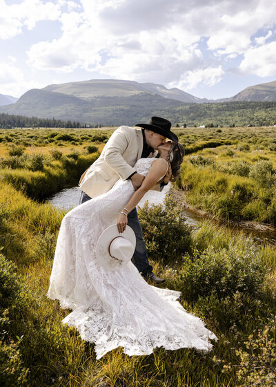 bride and groom kissing