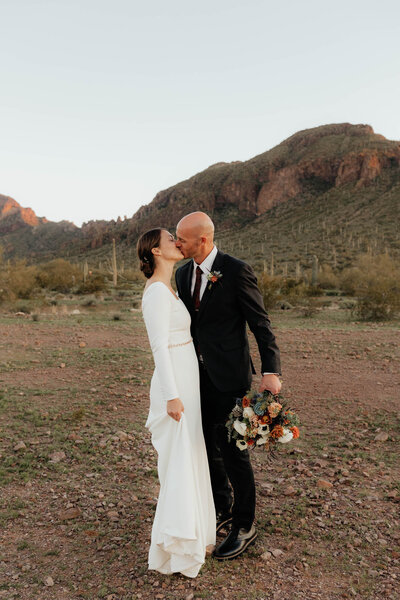 Bride and groom on their wedding day in ARizona