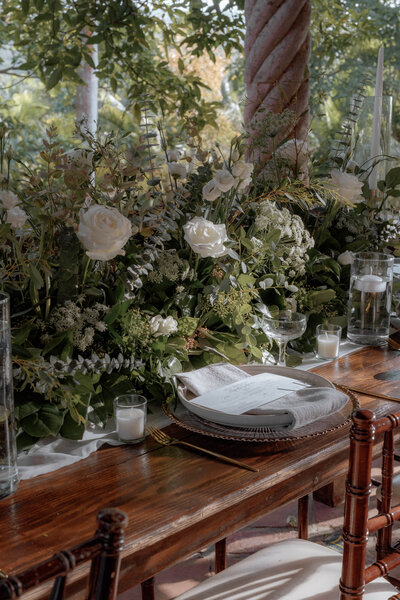 table with large floral decorations