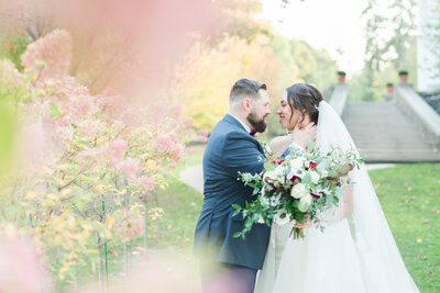 Fall wedding photo of bride and groom in a light and bright style in Cooperstown, NY at The  Otesaga