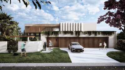 Nova – A luxury modern home by NXTgen Construction featuring warm timber accents, lush landscaping, and innovative architectural details.