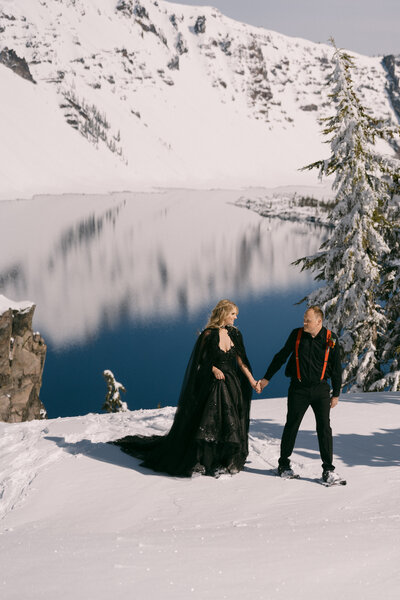 crater lake national park snowy winter engagement photo
