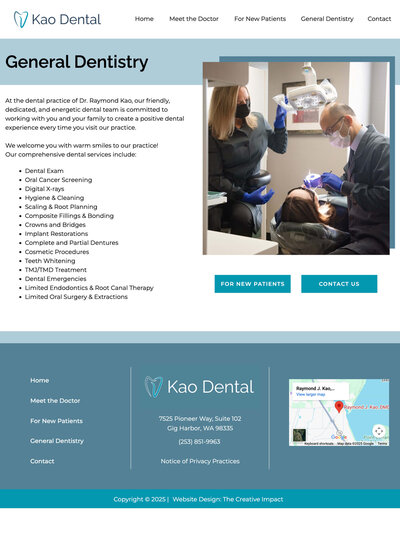 Macbook mockup of Kao Dental general dentistry website page