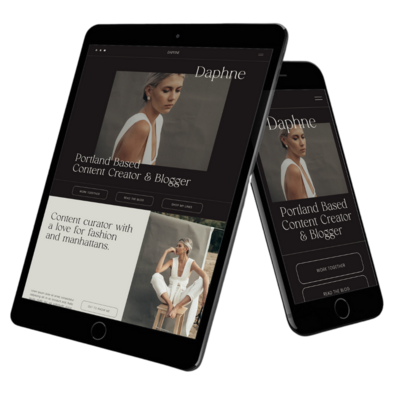 iPad and iPhone side by side displaying the Daphne Showit Website Template by Katie Adorable Co.