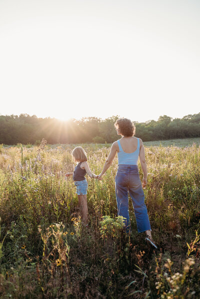 Mom and Daughter in a field of flowers during a photoshoot, Wayne, Illinois
