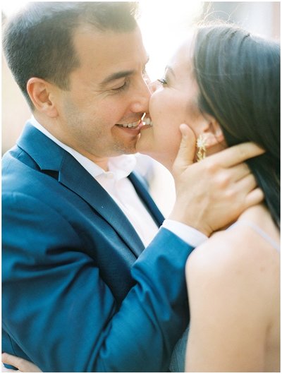 Candid Bride and Groom Kissing Engagement Photos Denver Colorado Wedding Photographer © Bonnie Sen Photography