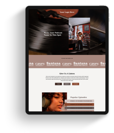 ipad mockup of podcast showit template