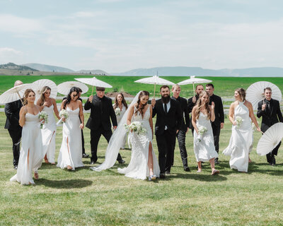 Wedding couple celebrating with friends and family at Montana wedding