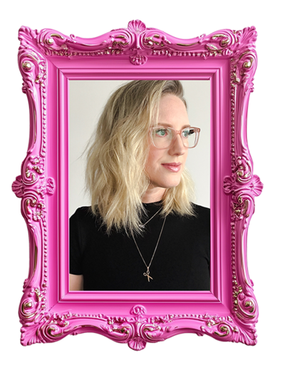 pink frame around side view of Amy