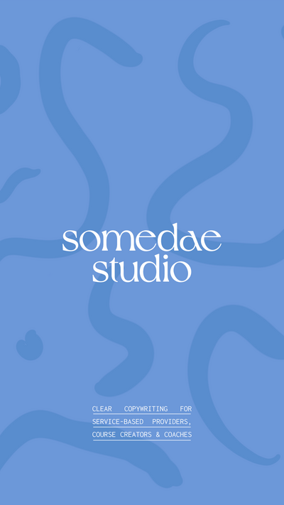 Somedae Studio white logo on a blue abstract background