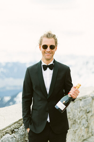 Champagne and top of the mountains celebration