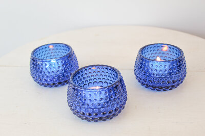 TE Inventory-Deep Blue Glass Bubble Texture Large and Wide Votive Candle Holders 064