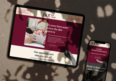 Zior Skin Esthetician Website Two Screens Mockup
