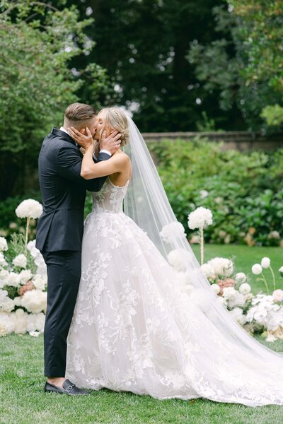 Bride and Groom first kiss at wedding ceremony