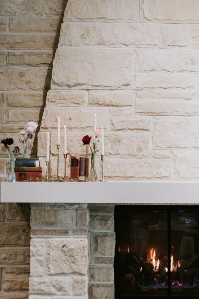 Stone mantle with vintage details