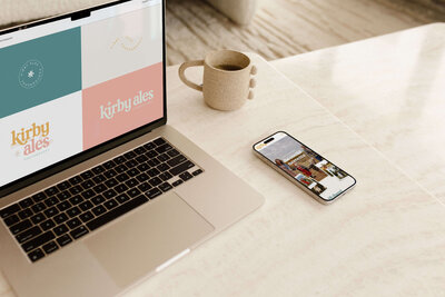 Colorful branding for a family photographer shown on a laptop