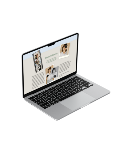 läppäri mockup jonka ruudulla näkyy aurora visuals nettisivupohjan etusivua