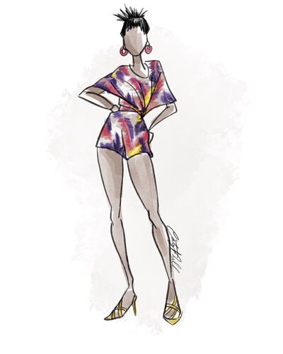 Worn In Shop Vogue June 1985 Tropical Print Matching Shirt Shorts