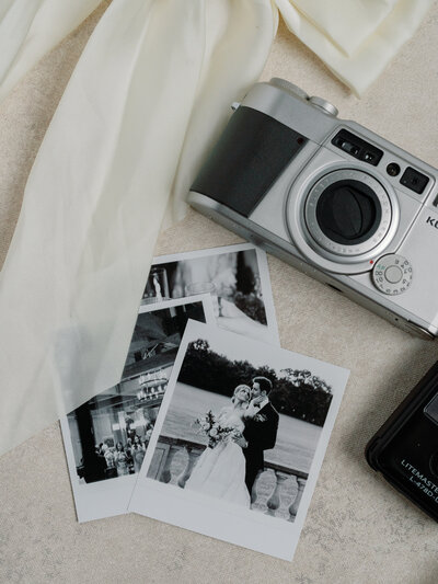 Wedding Photographer in Richmond | black and white polaroids and a film camera