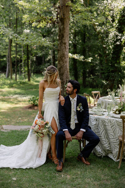 bride and groom embracing at reception