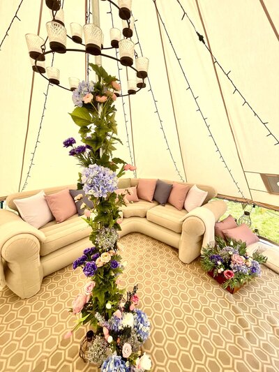 Blue and pink bell tent centre pole
