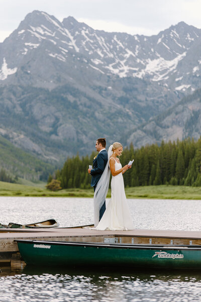 Intimate Vail wedding at a high alpine lake with stunning mountain views. How to plan your wedding timeline