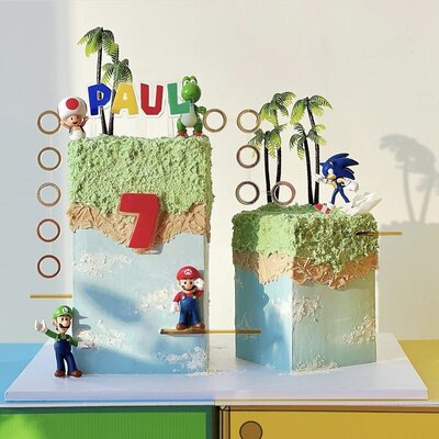 Showstopping birthday cake  for a 7th birthday party Super Mario theme party with Sonic