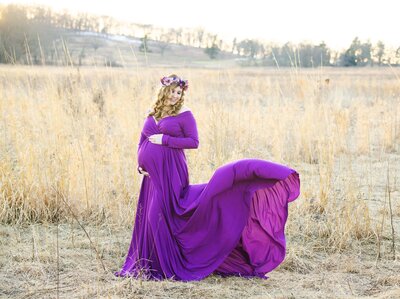 Maternity portrait purple dress