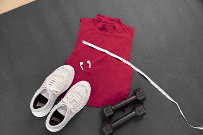 Workout essentials flatlay