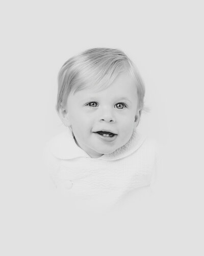 Adorable baby boy in black and white heirloom portrait in Raleigh NC