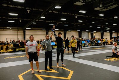 No gi competition photo in downtown raleigh with IRONGRIP team competing and winning the match