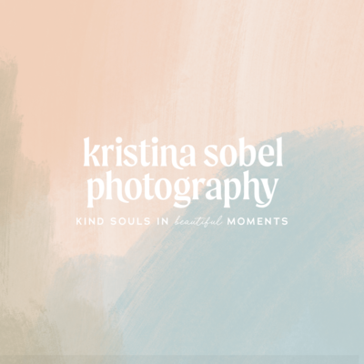 Elegant logo for Kristina Sobel Photography, featuring soft brushstroke textures and refined serif typography in a warm, artistic palette