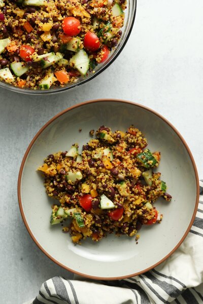 a vegetarian salad with quinoa and vegetables