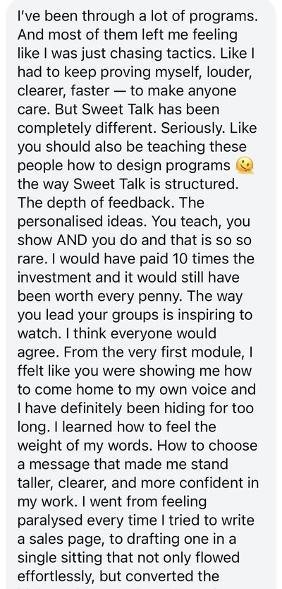 The depth of feedback, the personalized ideas, the way Lois teaches, I would've paid 10 times the investment and it would still have been worth every penny
