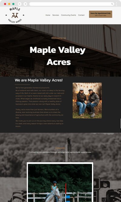 web design portfolio display of website built for a working farm and equine professional in Harrisburg, Pa